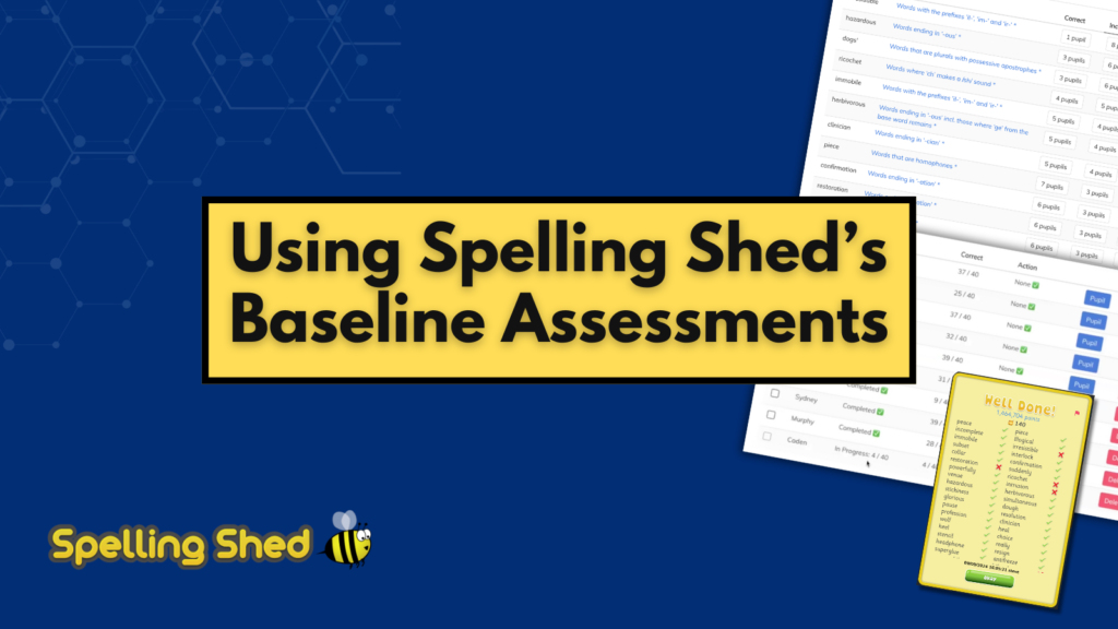 Images of Spelling Shed's baseline assessments