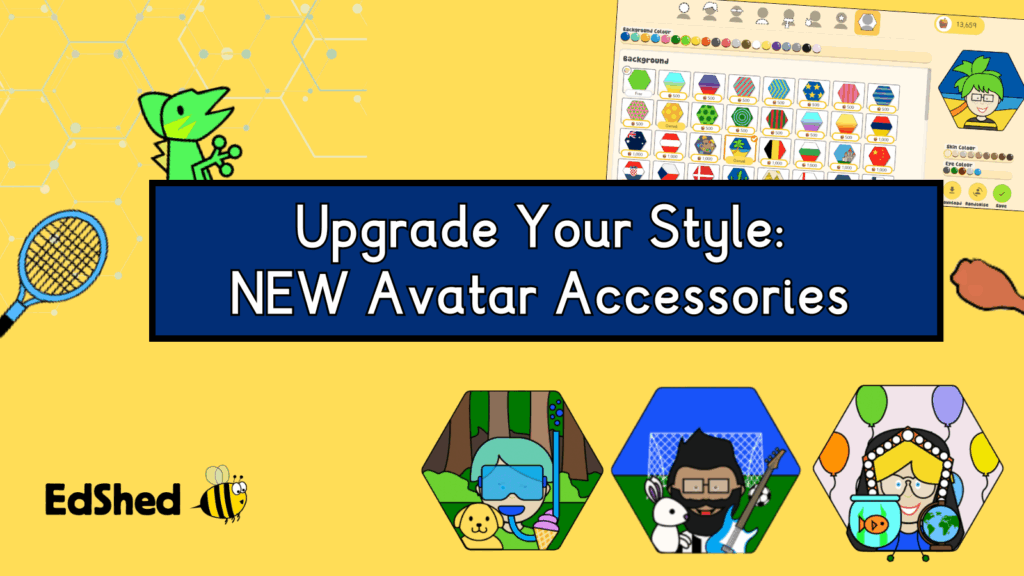Title: Upgrade Your Style: New Avatar Accessories. Images of different avatars and avatar accessory options