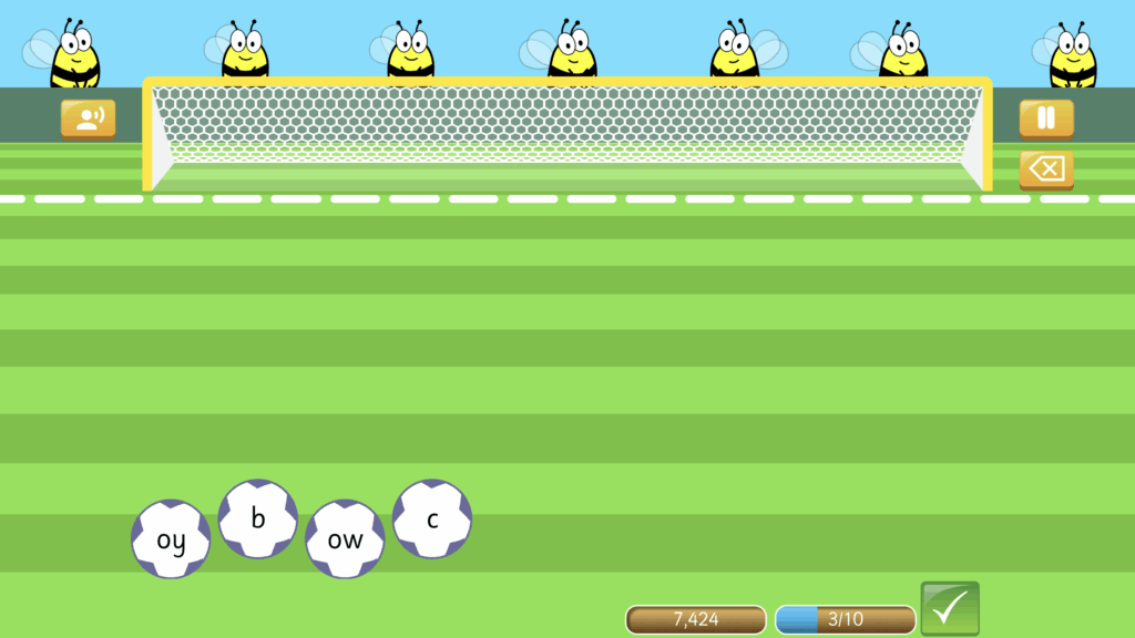 Spelling Shed Penalty Spell-out game using phonics on mode. 